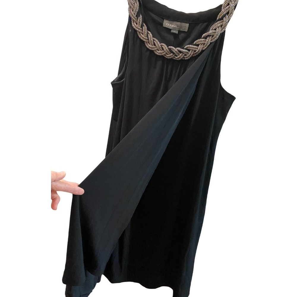 DONNA RICCO  BLACK PARTY DRESS WITH BRAIDED SILVER CHAIN NECKLINE SIZE 10